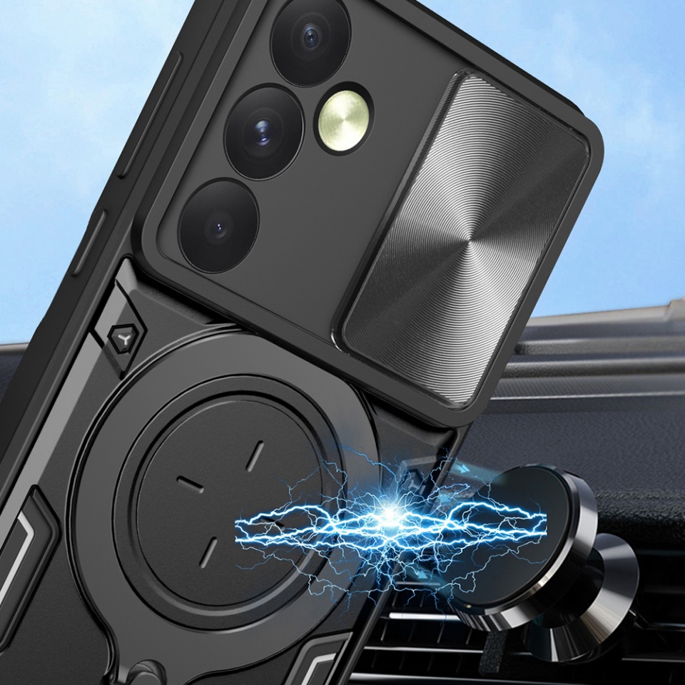 Husa pentru Motorola Edge 50, SKYDDAR INNOVATION, CamGuard Pro, Inel Magnetic, Protectie Camera, set cu sticker, Negru - 3 | YEO