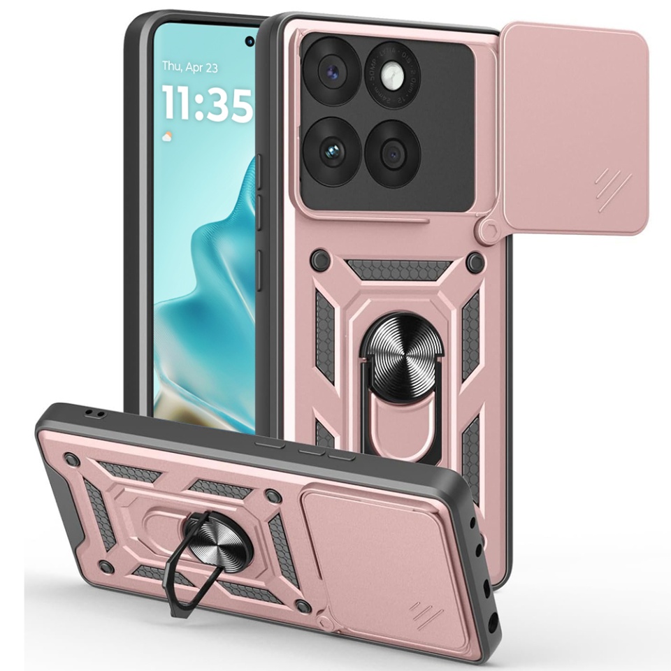 Husa pentru Motorola Edge 60 Fusion, SKYDDAR INNOVATION, CamShield, Roz, set cu sticker