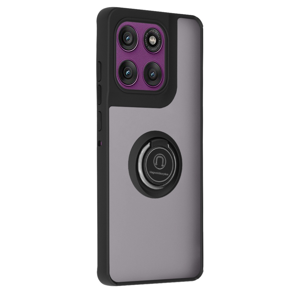 Husa pentru Motorola Edge 60 Pro, SKYDDAR INNOVATION, Glinth cu Inel Rotativ 360° Magnetic, set cu sticker, Negru - 1 | YEO