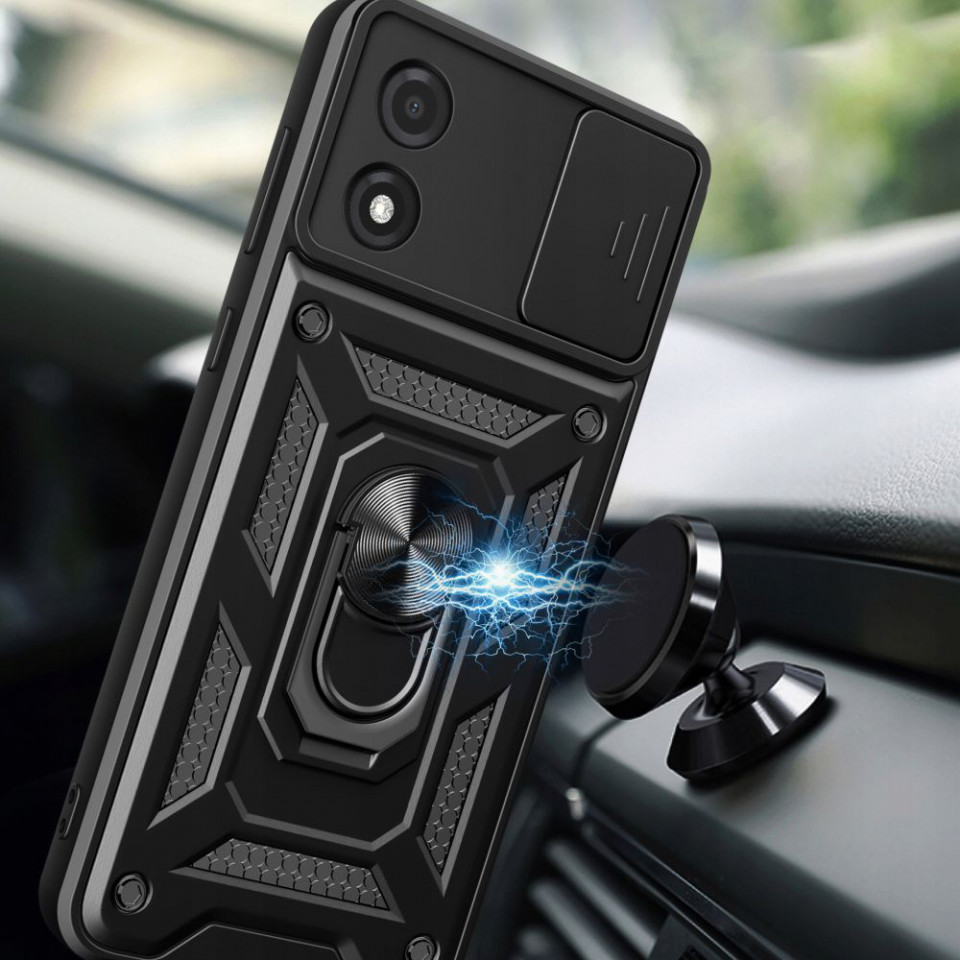 Husa pentru Motorola Moto E13 cu inel magnetic si protectie camera Skyddar CamShield - Negru - 3 | YEO