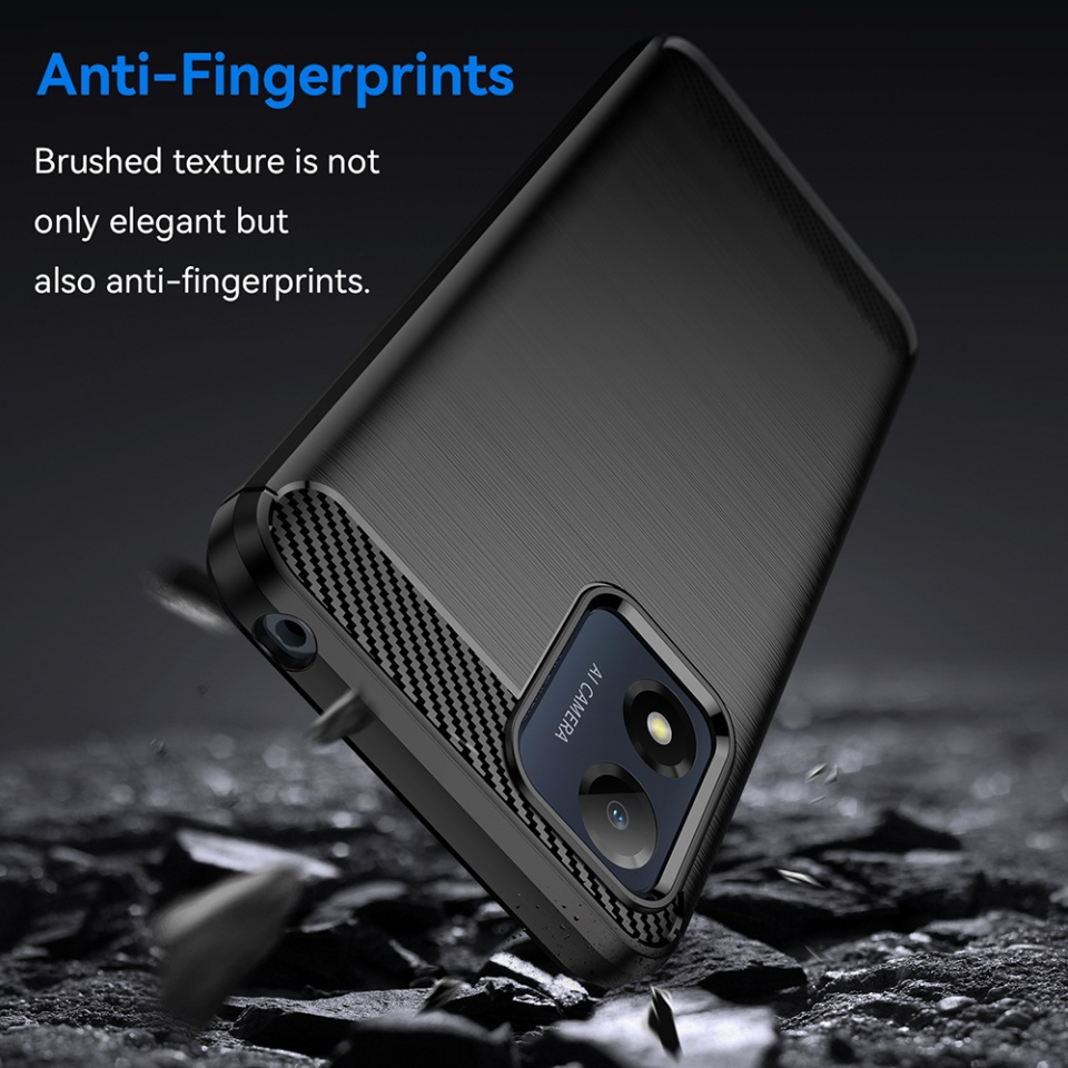 Husa pentru Motorola Moto E13, SKYDDAR INNOVATION, Carbon Silicone, din Silicon Slim, cu textura Fibra Carbon, set cu sticker, Negru - 3 | YEO