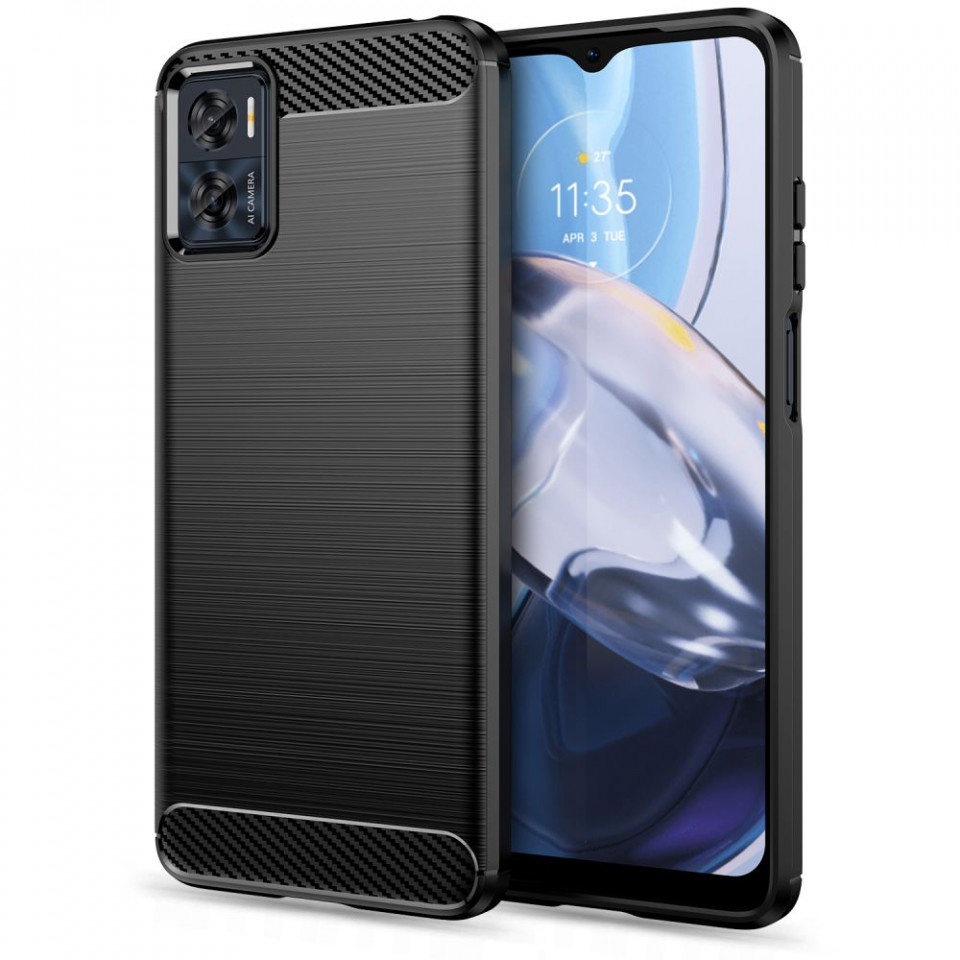 Husa pentru Motorola Moto E22 / E22i din Carbon Silicon Skyddar, Anti-Amprente - Negru