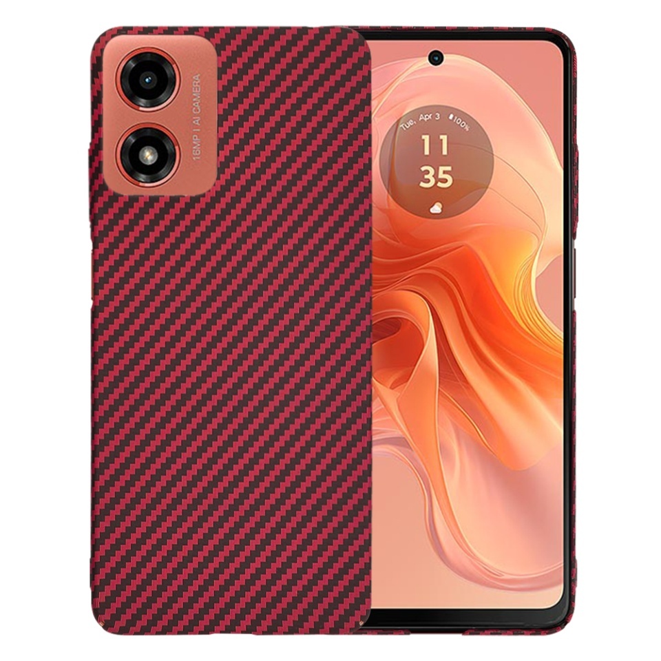 Husa pentru Motorola Moto G04 / Moto G24 / Moto G04s / Moto E14, SKYDDAR INNOVATION, textura carbon, Carbonite FiberShell, set cu sticker, Rosu,