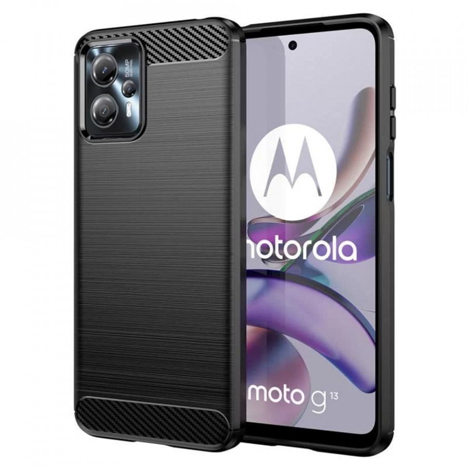 Husa pentru Motorola Moto G13 / G23 / G53 din silicon, Slim, cu textură Fibra Carbon Skyddar - Negru
