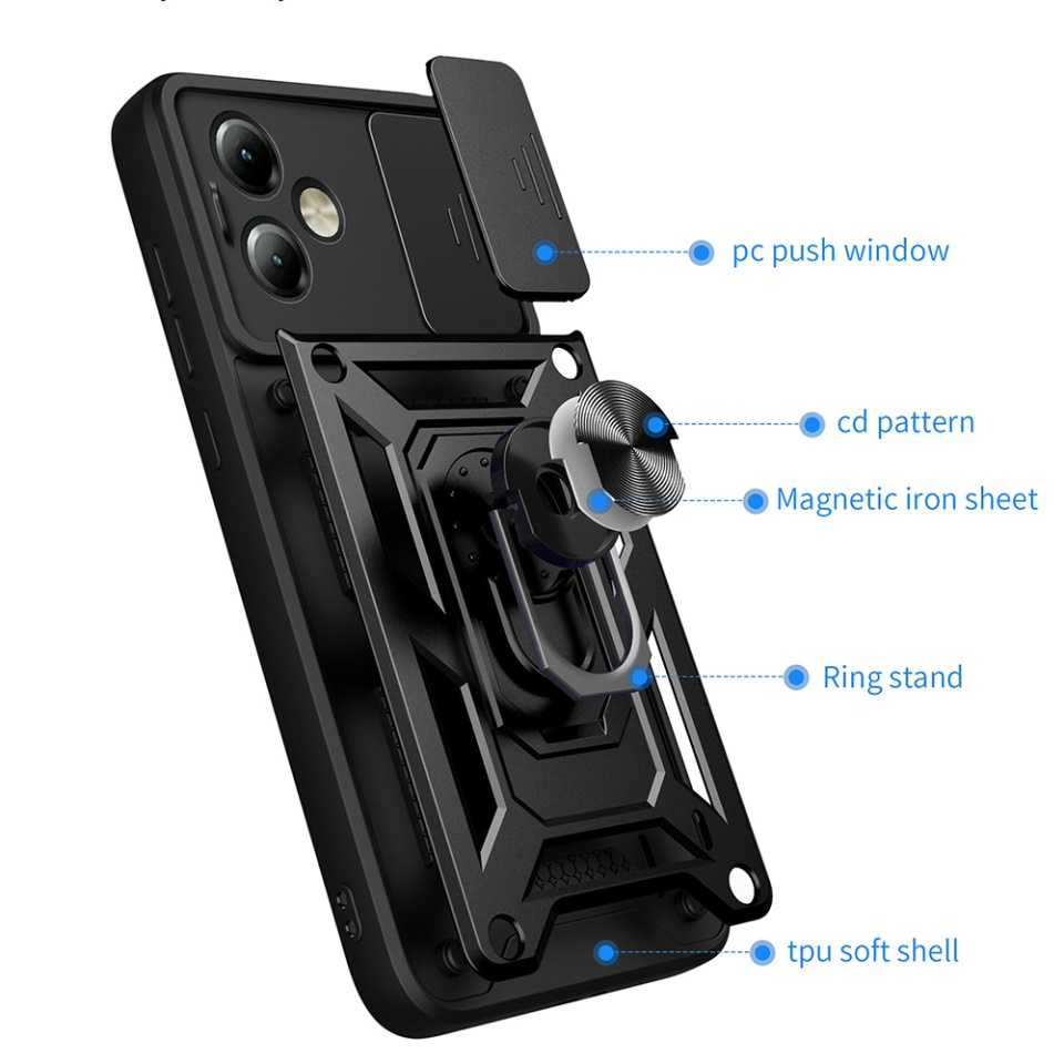 Husa pentru Motorola Moto G14, SKYDDAR INNOVATION, CamShield, Inel magnetic, set cu sticker, Albastru - 1 | YEO