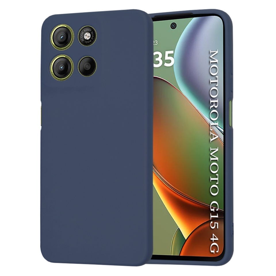 Husa pentru Motorola Moto G15 / Moto G15 Power, SKYDDAR INNOVATION, din Silicon Catifelat, SoftElegance, set cu sticker, Bleumarin