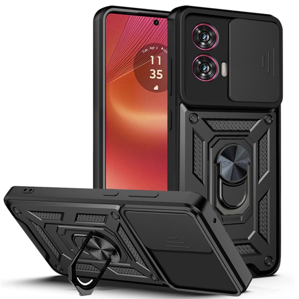 Husa pentru Motorola Moto G35 cu inel magnetic si protectie camera Skyddar CamShield - Negru