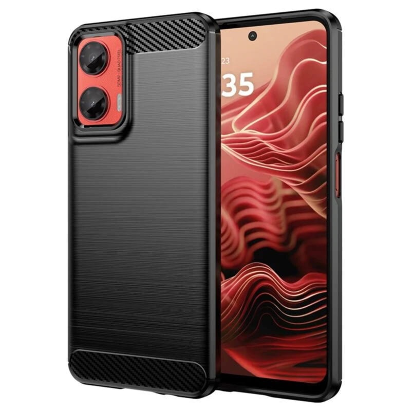 Husa pentru Motorola Moto G35 din Silicon Premium, Slim, cu textura Fibra Carbon - Negru