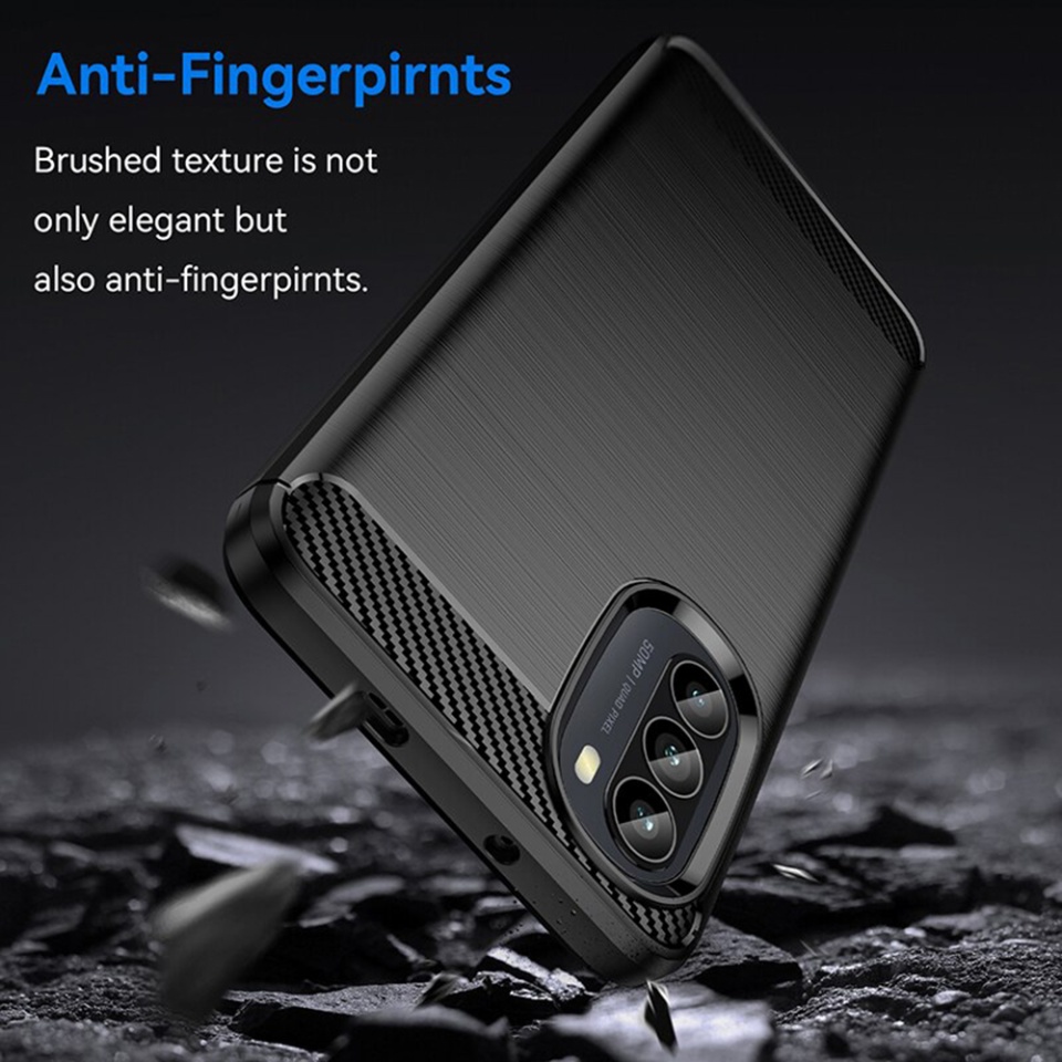 Husa pentru Motorola Moto G52 / Moto G82 5G, SKYDDAR INNOVATION, Carbon Silicone, din Silicon Slim, cu textura Fibra Carbon, set cu sticker, Negru - 3 | YEO