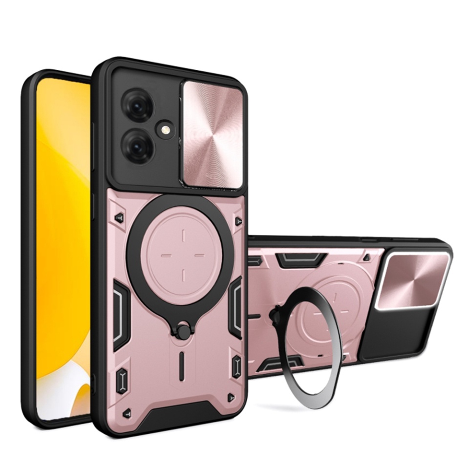 Husa pentru Motorola Moto G54 Power Edition, cu inel magnetic si suport ajustabil, protecție completa camera, SKDR SafeCover - Roz auriu