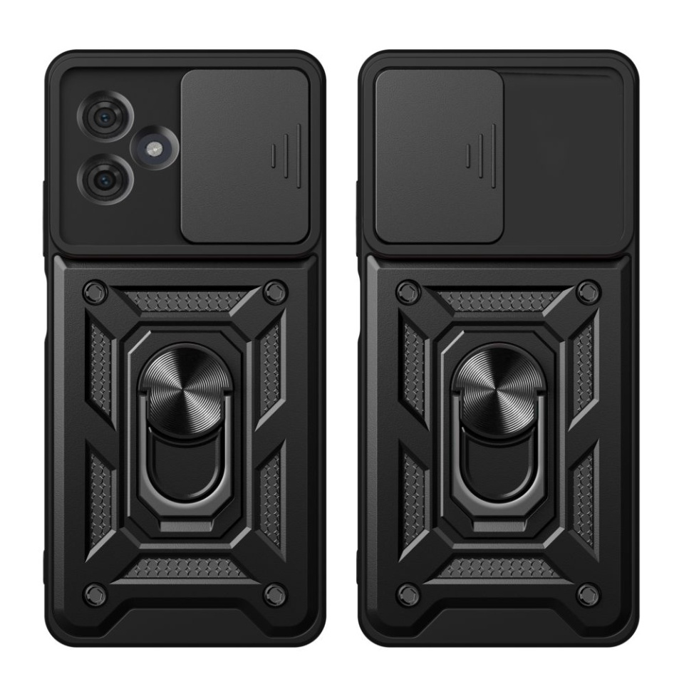 Husa pentru Motorola Moto G54, SKYDDAR INNOVATION, CamShield, Inel magnetic, set cu sticker, Negru - 1 | YEO