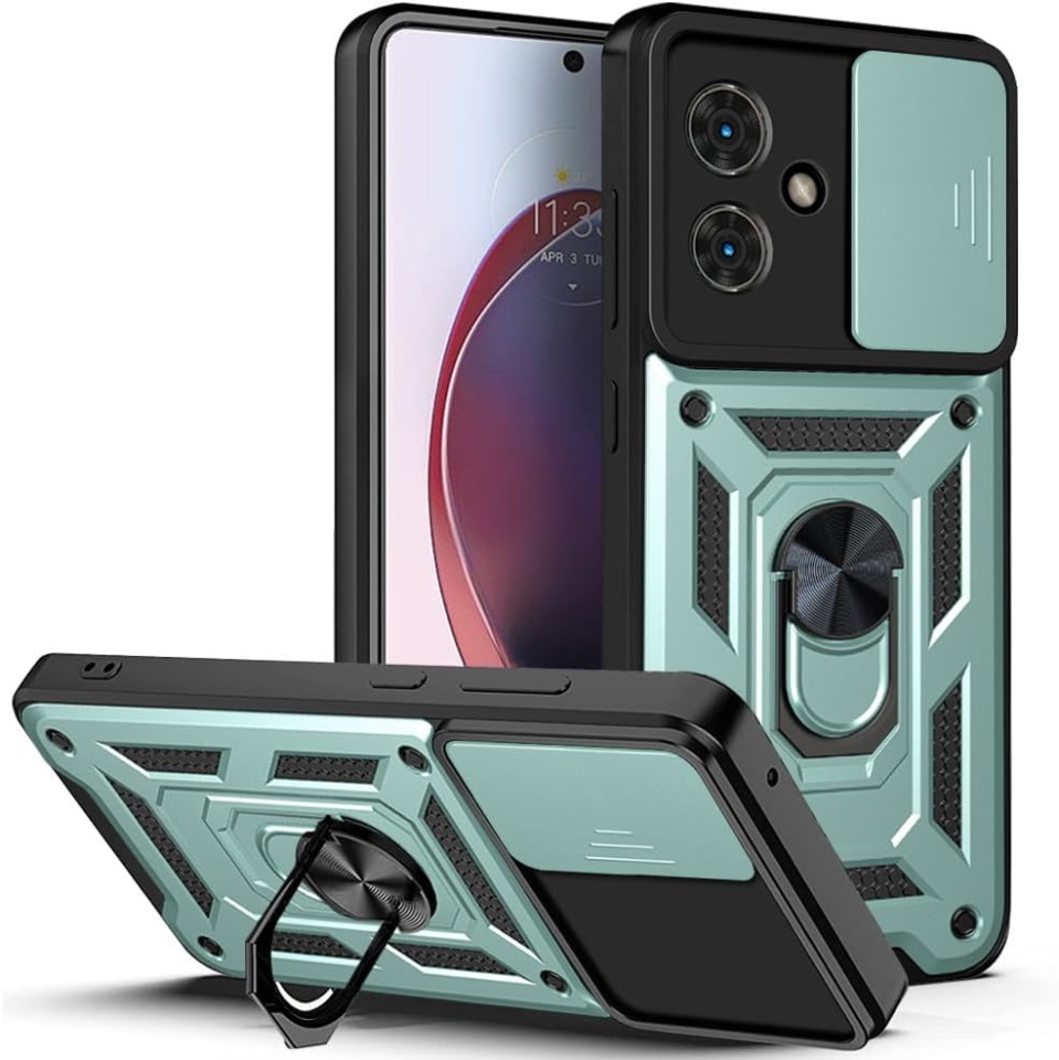 Husa pentru Motorola Moto G55 cu inel magnetic si protectie camera Skyddar CamShield - Verde