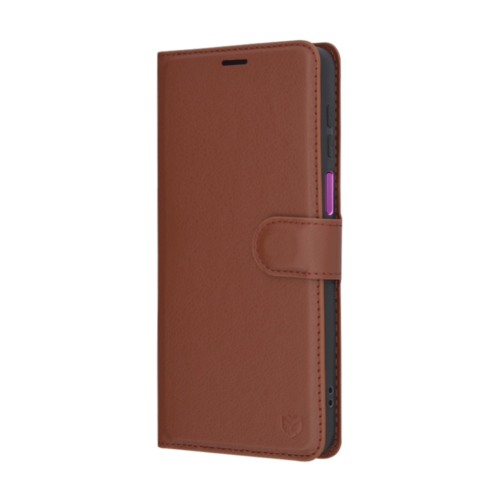 Husa pentru Motorola Moto G55, SKYDDAR INNOVATION, Leather Folio tip Carte, cu Portofel Interior, Finisaje Premium, set cu sticker, Maro - 3 | YEO