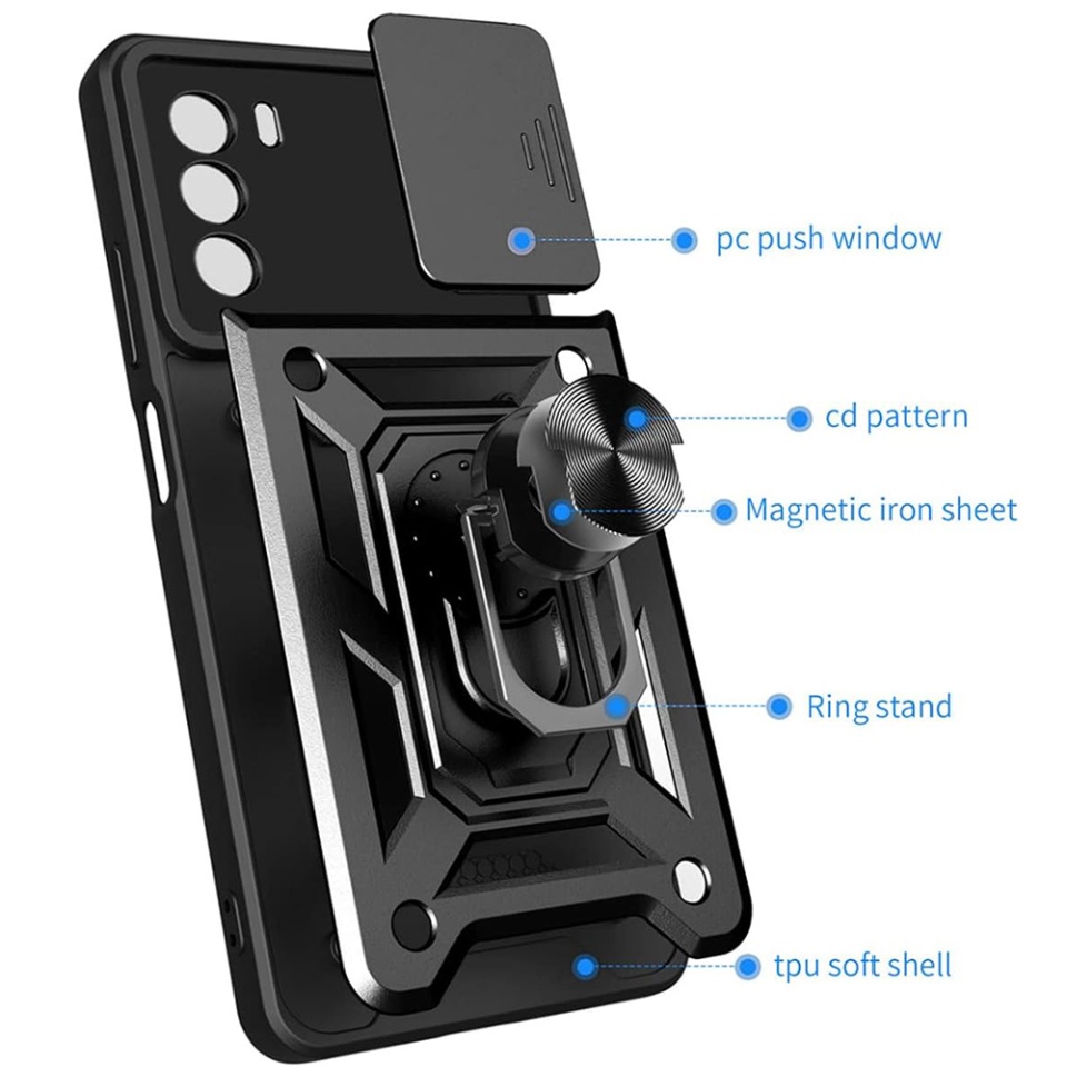 Husa pentru Motorola Moto G62 5G cu inel magnetic si protectie camera Skyddar CamShield - Negru - 1 | YEO