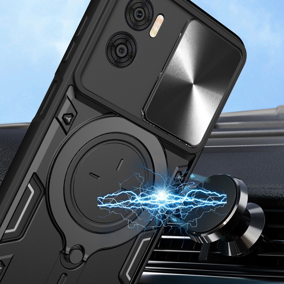 Husa pentru Motorola Moto G72, cu inel magnetic si suport ajustabil, protecție completa camera, SKDR SafeCover - Negru - 3 | YEO