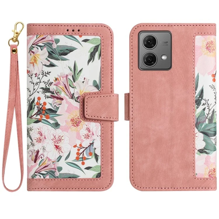 Husa pentru Motorola Moto G84 din Piele Ecologică cu Design Floral, Protecție 360°, Stand Integrat, Buzunare pentru Carduri, SKDR Floral Wallet - Roz