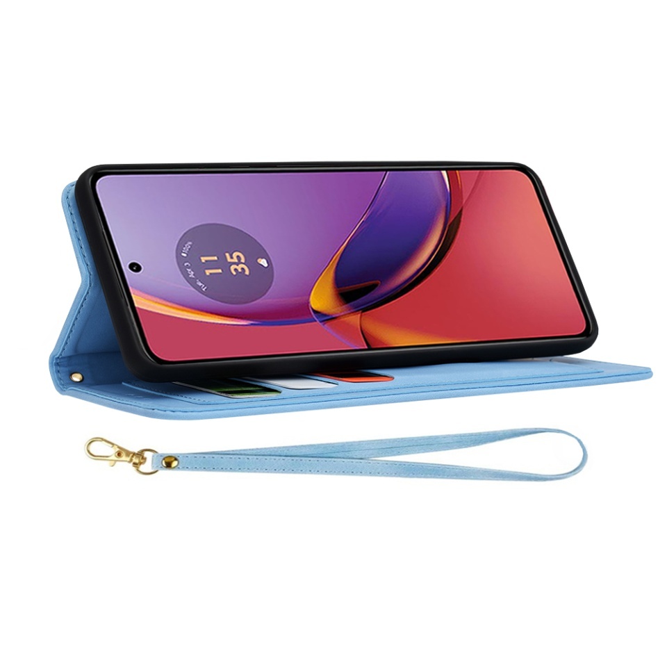 Husa pentru Motorola Moto G84, SKYDDAR INNOVATION, Flipcraft din Piele Ecologică, Stand Integrat, Buzunare pentru Carduri, set cu sticker, Bleu - 5