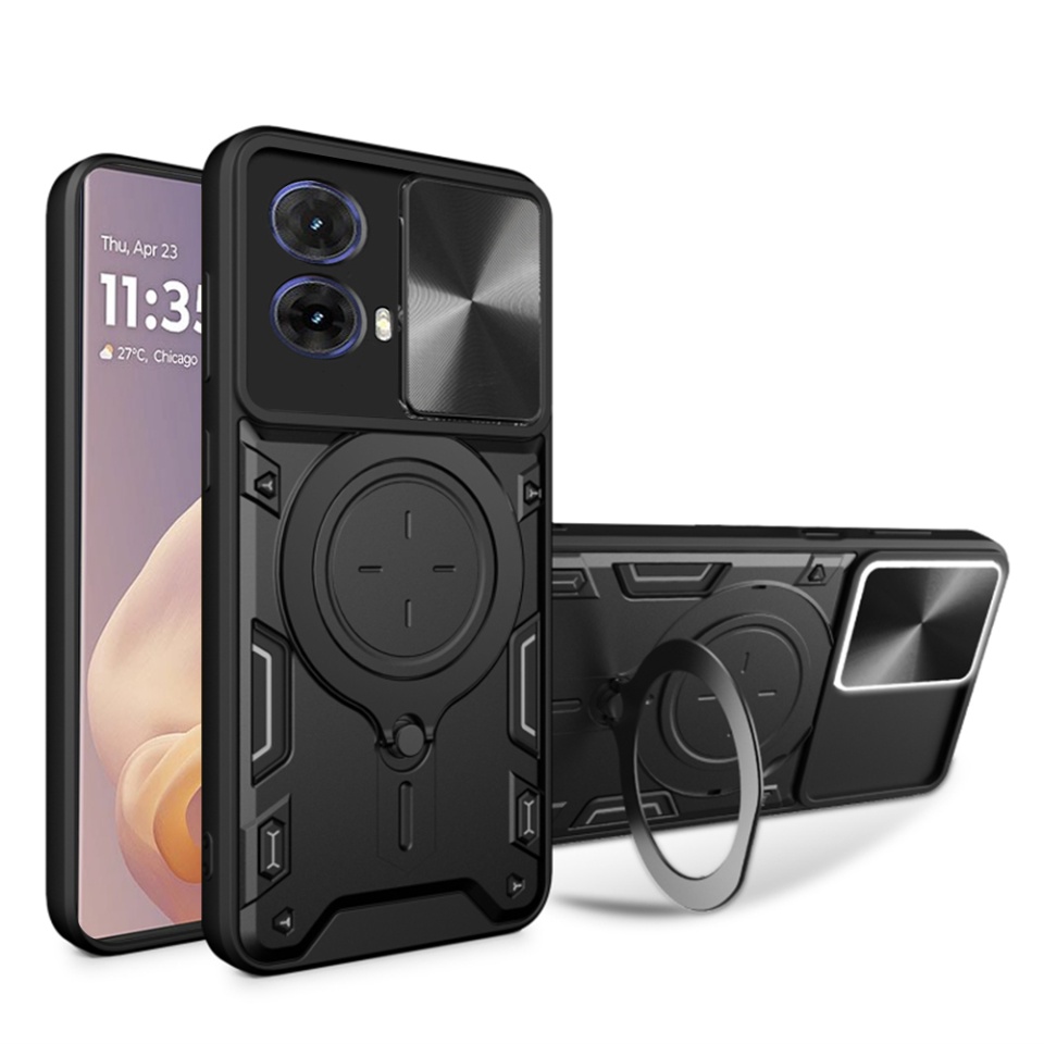 Husa pentru Motorola Moto G85, SKYDDAR INNOVATION, CamGuard Pro, Inel Magnetic, Protectie Camera, set cu sticker, Negru