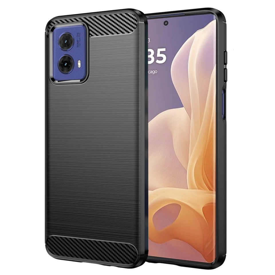 Husa pentru Motorola Moto G85, SKYDDAR INNOVATION, Carbon Silicone, din Silicon Slim, cu textura Fibra Carbon, set cu sticker, Negru