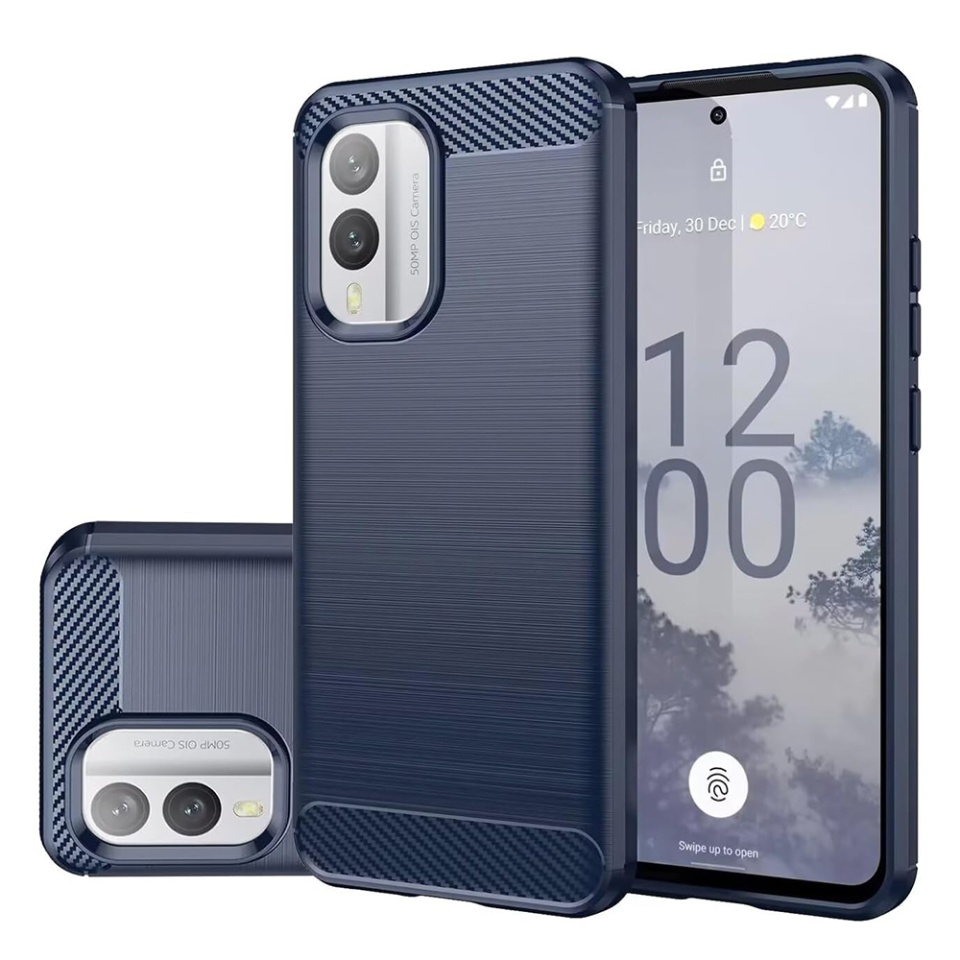Husa pentru Nokia X30 din Silicon Premium, Slim, cu textura Fibra Carbon - Albastru