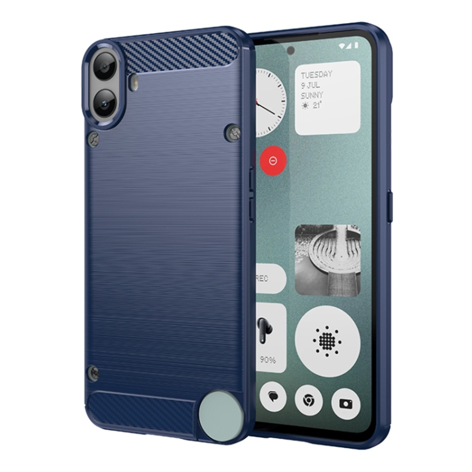 Husa pentru Nothing CMF Phone 1 din Silicon Premium, Slim, cu textura Fibra Carbon - Albastru
