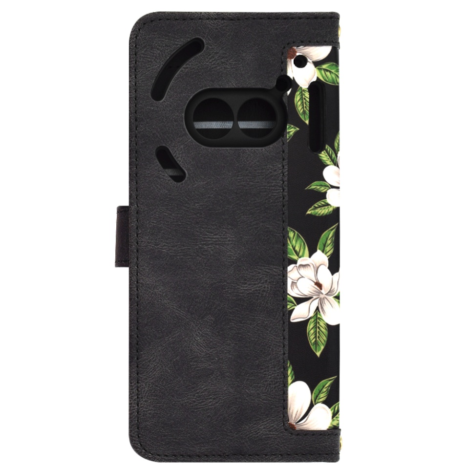 Husa pentru Nothing Phone (2a) din Piele Ecologică cu Design Floral, Protecție 360°, Stand Integrat, Buzunare pentru Carduri, SKDR Floral Wallet - Negru - 2 | YEO