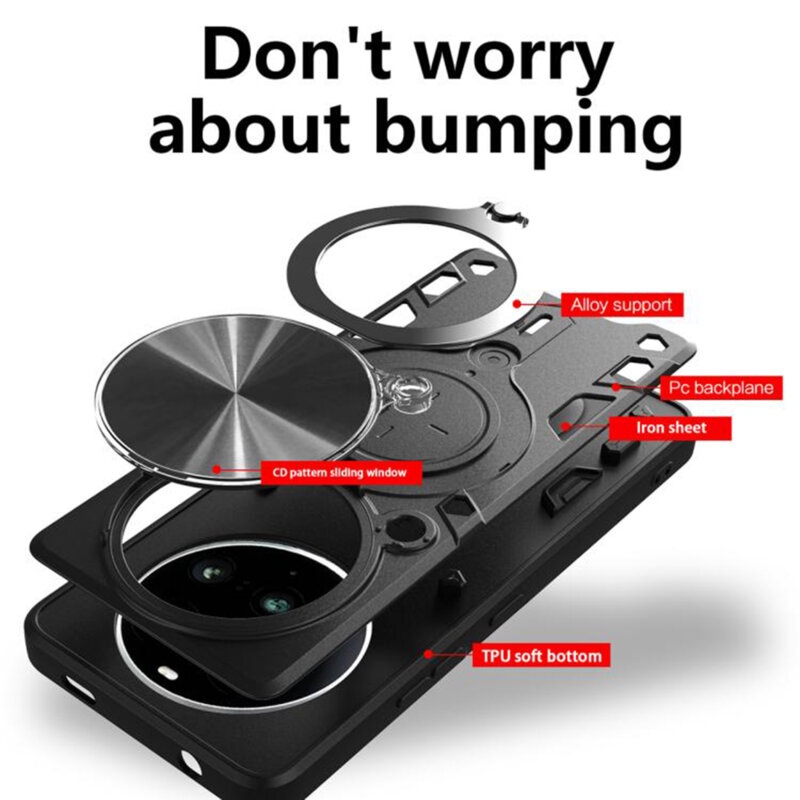 Husa pentru Nothing Phone (3a) Pro, SKYDDAR INNOVATION, SafeCover, Inel Magnetic, Protectie Camera, Rosu, set cu sticker - 1 | YEO