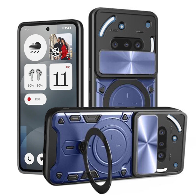 Husa pentru Nothing Phone (3a), SKYDDAR INNOVATION, SafeCover, Inel Magnetic, Protectie Camera, Albastru, set cu sticker