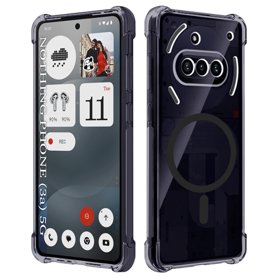 Husa pentru Nothing Phone (3a), SKYDDAR INNOVATION, Shockproof MagSafe din silicon, set cu sticker, Fumuriu