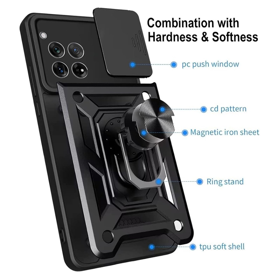 Husa pentru OnePlus 12, SKYDDAR INNOVATION, CamShield, Inel magnetic, set cu sticker, Negru - 2 | YEO