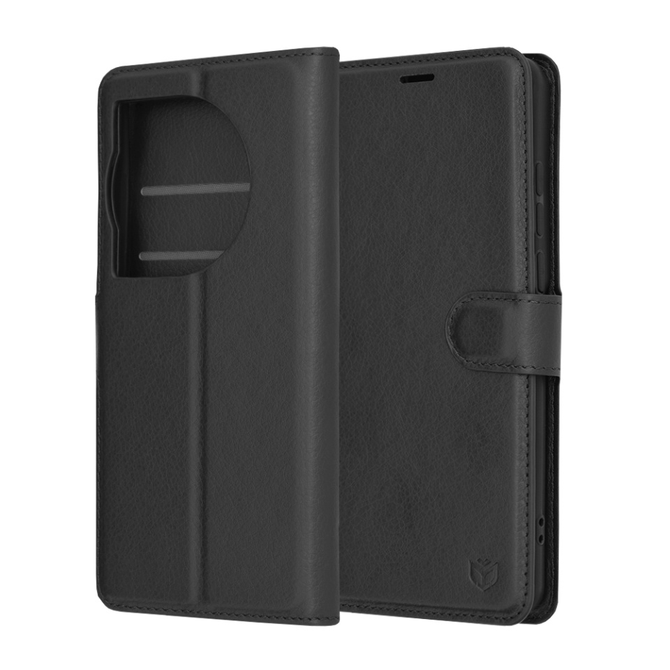 Husa pentru OnePlus 12 tip Carte, cu Portofel Interior, Finisaje Premium, SKYDDAR Leather Wallet - Negru