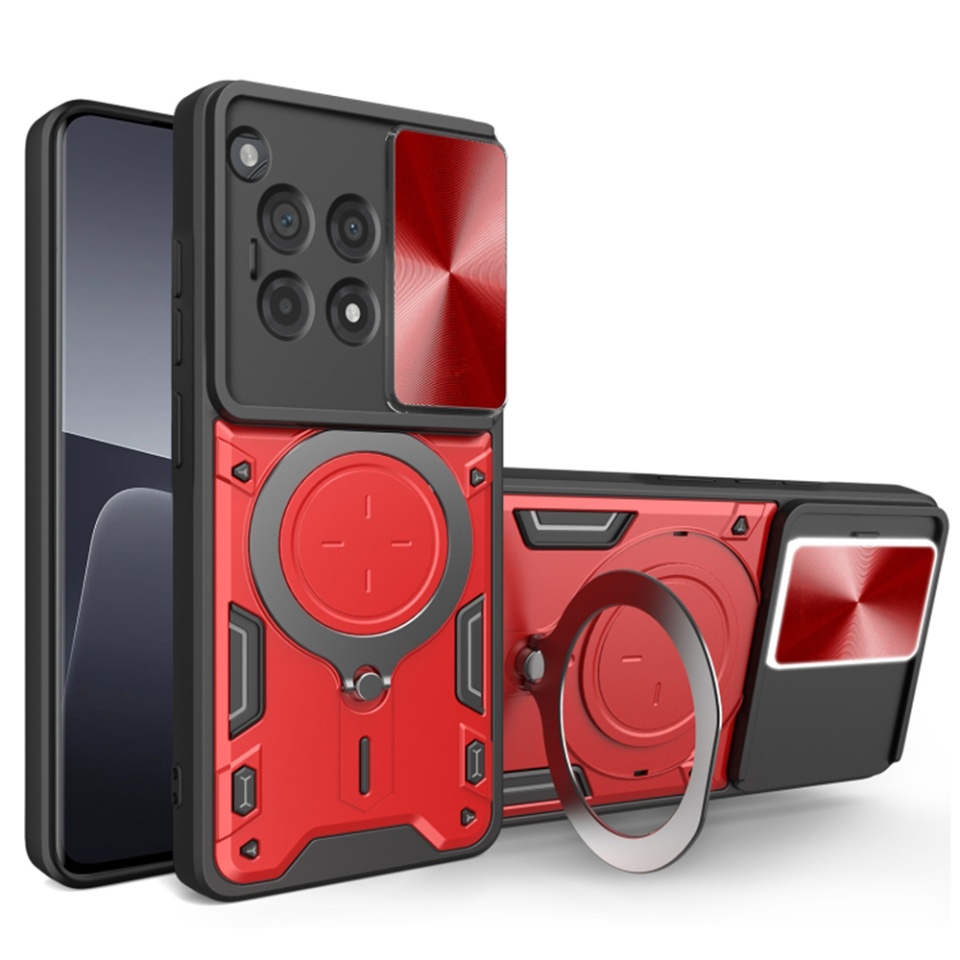 Husa pentru OnePlus 12R, cu inel magnetic si suport ajustabil, protecție completa camera, SKDR SafeCover - Rosu