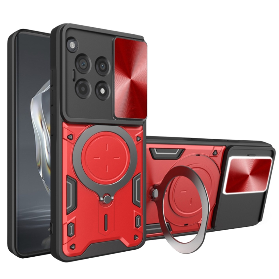 Husa pentru OnePlus 12R, SKYDDAR INNOVATION, CamGuard Pro, Inel Magnetic, Protectie Camera, set cu sticker, Rosu