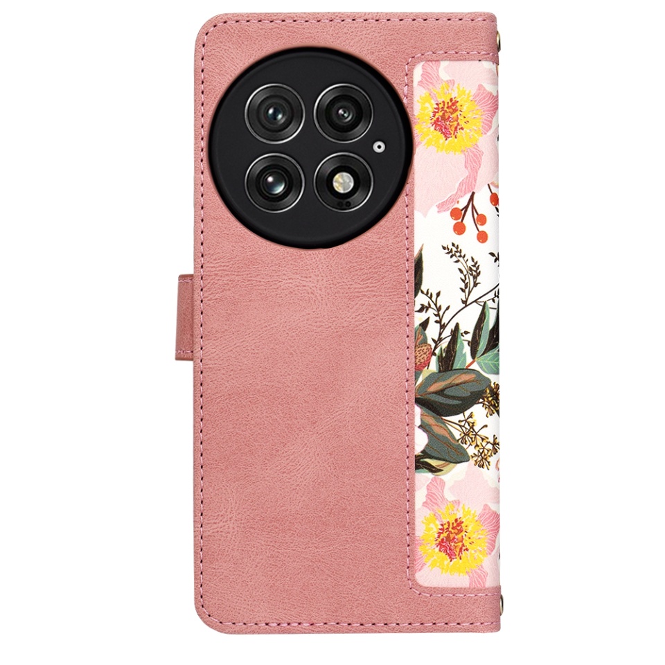 Husa pentru OnePlus 13 din Piele Ecologică cu Design Floral, Protecție 360°, Stand Integrat, Buzunare pentru Carduri, SKDR Floral Wallet - Roz - 2 | YEO