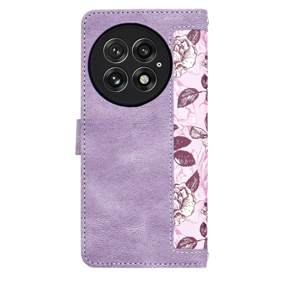 Husa pentru OnePlus 13 din Piele Ecologică cu Design Floral, Protecție 360°, Stand Integrat, Buzunare pentru Carduri, SKDR Floral Wallet - Mov - 2 | YEO