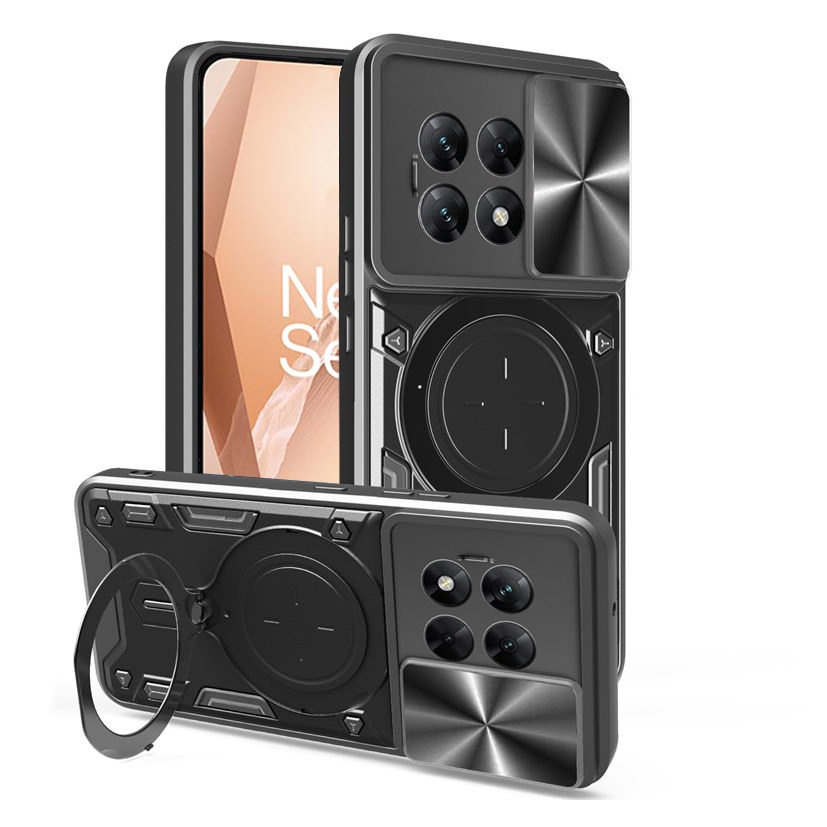 Husa pentru OnePlus 13R, cu inel magnetic si suport ajustabil, protectie completa camera, SafeCover - Negru