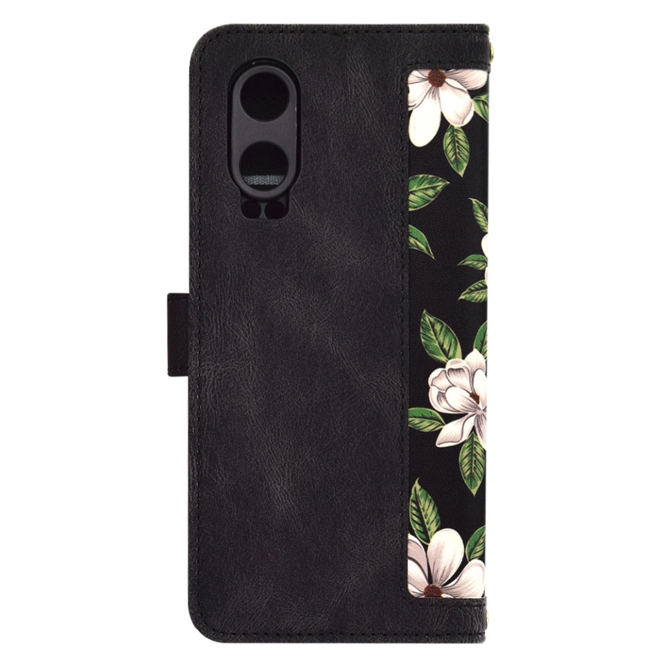 Husa pentru OnePlus Nord CE4 Lite din Piele Ecologică cu Design Floral, Protecție 360°, Stand Integrat, Buzunare pentru Carduri, SKDR Floral Wallet - Negru - 3 | YEO
