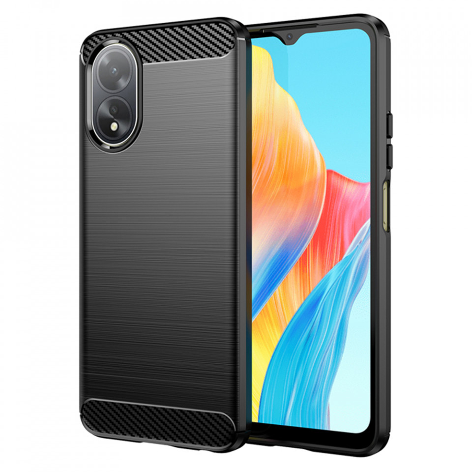 Husa pentru Oppo A18 / A38 din silicon, Slim, cu textura Fibra Carbon - Negru - 1 | YEO