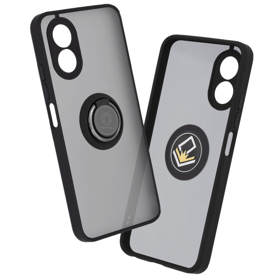 Husa pentru Oppo A38 / A18, SKYDDAR INNOVATION, Glinth cu Inel Rotativ 360° Magnetic, Negru, set cu sticker