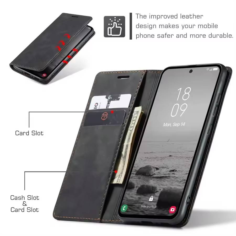 Husa pentru Oppo A40 4G / A60 5G tip Carte, din piele Eco Premium, cu Portofel Interior, SKYDDAR Soft Wallet - Negru - 2 | YEO