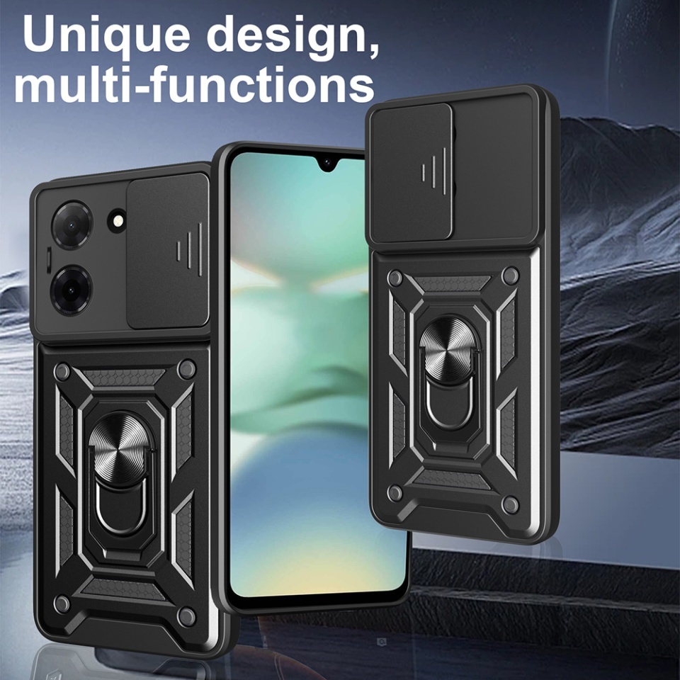 Husa pentru Oppo A5 4G, SKYDDAR INNOVATION, CamShield, Inel magnetic, set cu sticker, Albastru - 1 | YEO