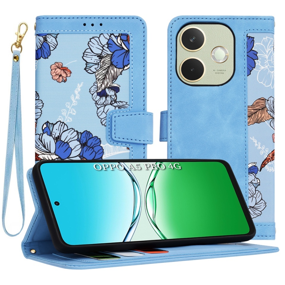Husa pentru Oppo A5 Pro 5G / A5 Pro 4G, SKYDDAR INNOVATION, Flipcraft din Piele Ecologică, Stand Integrat, Buzunare pentru Carduri, set cu sticker, Bleu