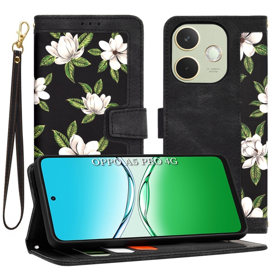 Husa pentru Oppo A5 Pro 5G / A5 Pro 4G, SKYDDAR INNOVATION, Flipcraft din Piele Ecologică, Stand Integrat, Buzunare pentru Carduri, set cu sticker, Negru