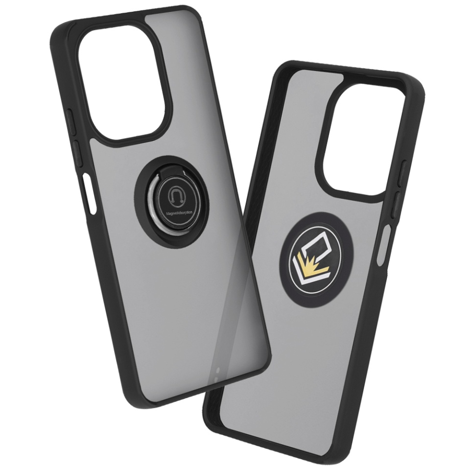 Husa pentru Oppo A5 Pro 5G / A5 Pro 4G, SKYDDAR INNOVATION, Glinth cu Inel Rotativ 360° Magnetic, Negru, set cu sticker - 1 | YEO