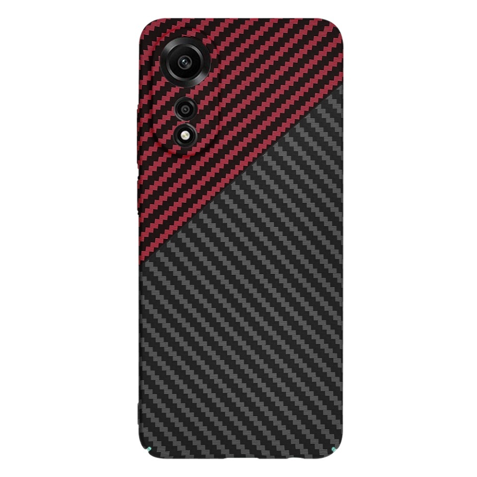 Husa pentru Oppo A78 4G, SKYDDAR INNOVATION, textura carbon, Carbonite FiberShell, set cu sticker, Rosu inchis, - 2 | YEO