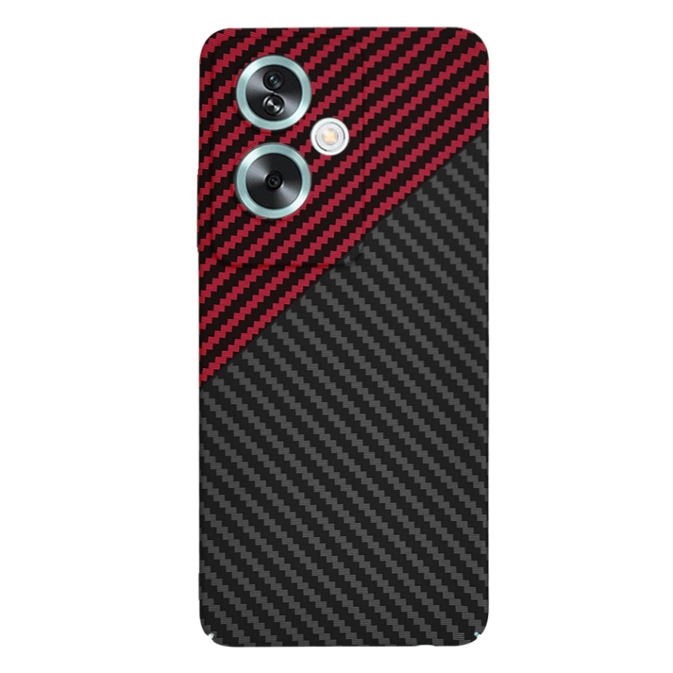 Husa pentru Oppo A79 5G / OnePlus Nord N30 SE, SKYDDAR INNOVATION, textura carbon, Carbonite FiberShell, set cu sticker, Rosu inchis, - 2 | YEO
