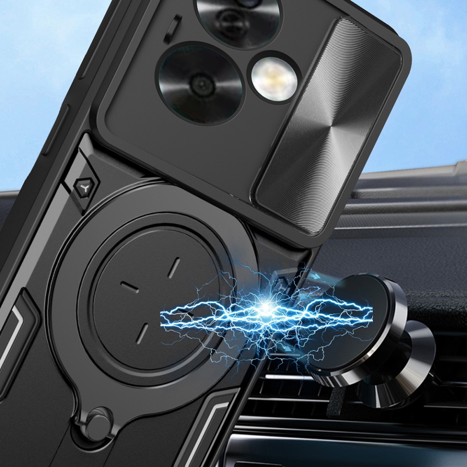 Husa pentru Oppo A79 5G / OnePlus Nord N30 SE, SKYDDAR INNOVATION, CamGuard Pro, Inel Magnetic, Protectie Camera, set cu sticker, Rosu - 2 | YEO