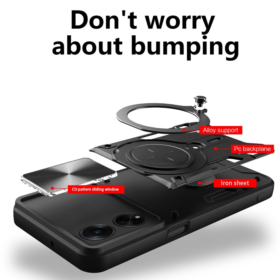 Husa pentru Oppo A98 5G, SKYDDAR INNOVATION, CamGuard Pro, Inel Magnetic, Protectie Camera, set cu sticker, Negru - 1 | YEO