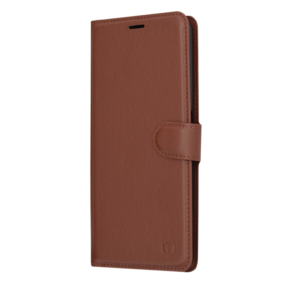 Husa pentru Oppo A98 5G, SKYDDAR INNOVATION, Leather Folio tip Carte, cu Portofel Interior, Finisaje Premium, set cu sticker, Maro - 3 | YEO