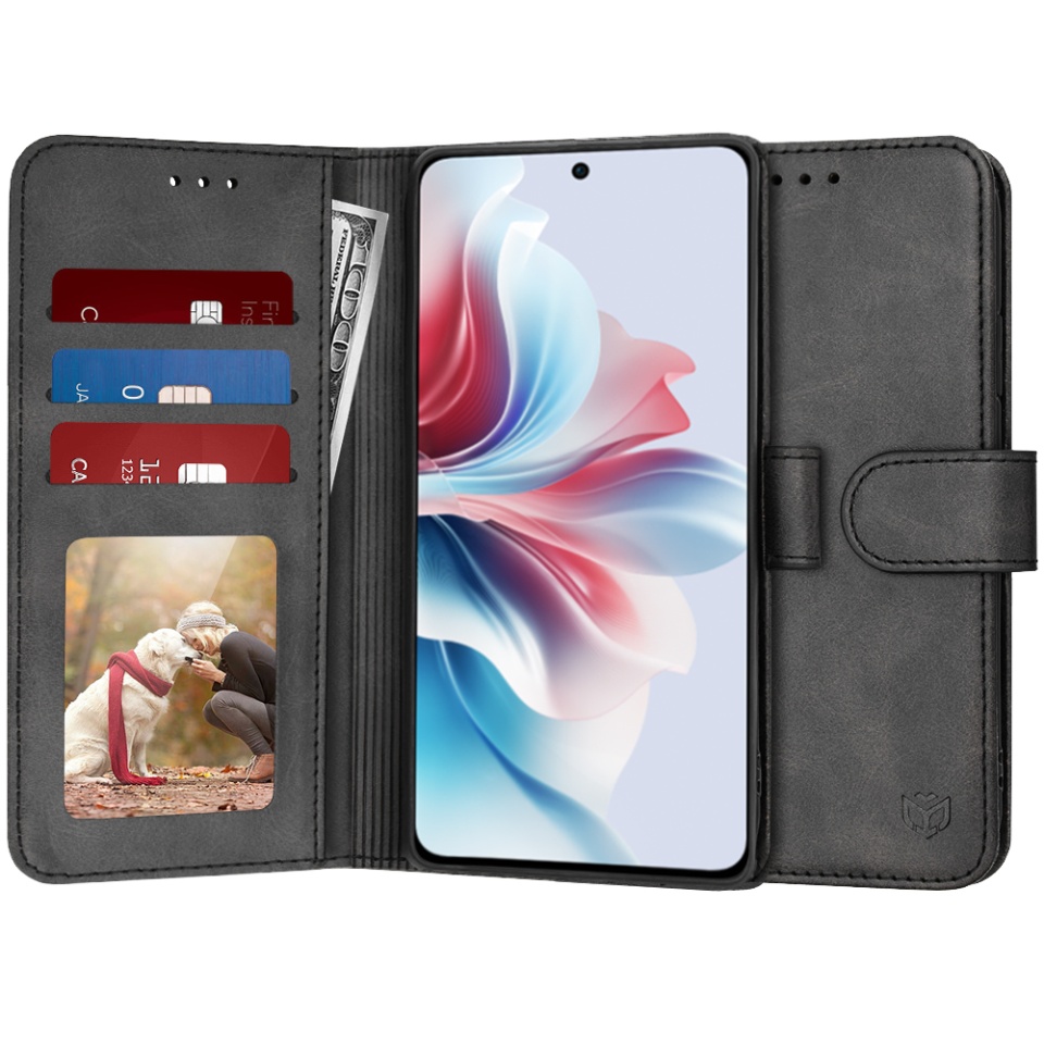 Husa pentru Oppo Reno11 F, SKYDDAR INNOVATION, Diary Book, tip carte, cu Portofel Interior, Antisoc, Negru, set cu sticker